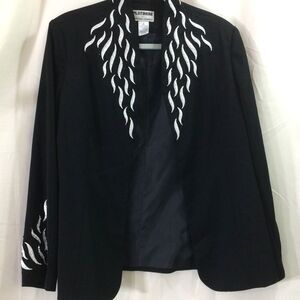 Vintage 90s Platinum by Stephen Yearick Blazer Womens 14 Black Sequin Open Front